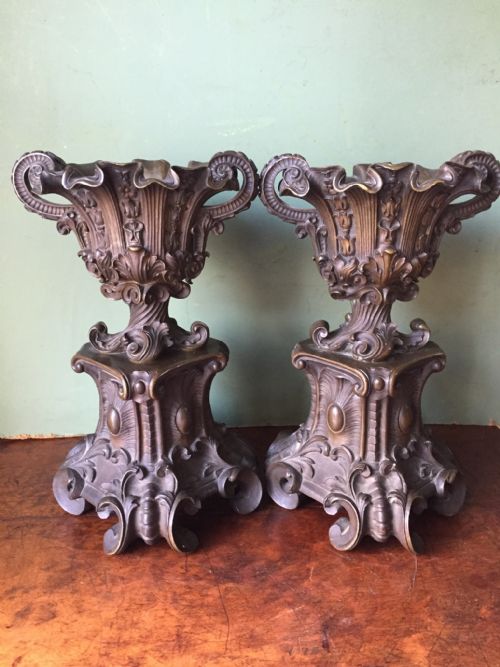 Pair of C19th French Bronze Rococo-style Urns of Louis Xv Design.