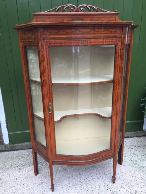 Late C19th/early C20th Edwardian Period Decorated Satinwood Display Cabinet or Vitrine in the Adam Revival Style.