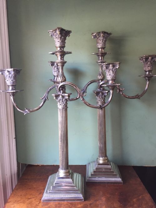 Pair of Late C19th/early C20th Silver-plated Candelabras of Classical Design.