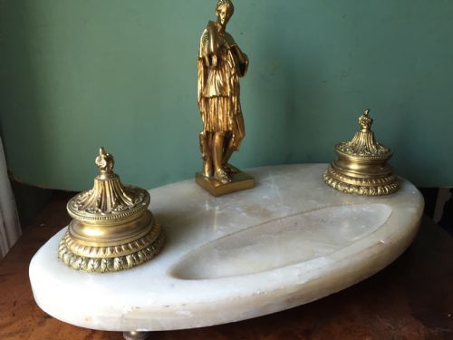 C19TH FRENCH ONYX MARBLE AND ORMOLU BRONZE INKSTAND - ADDITIONAL PHOTO 1