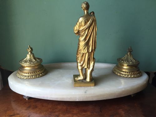 C19TH FRENCH ONYX MARBLE AND ORMOLU BRONZE INKSTAND - ADDITIONAL PHOTO 6