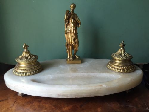 C19TH FRENCH ONYX MARBLE AND ORMOLU BRONZE INKSTAND - ADDITIONAL PHOTO 9