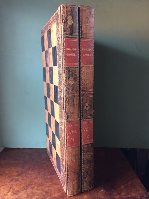 fig 1. Early C20th leather-bound folding games board modelled as 2 volumes of books