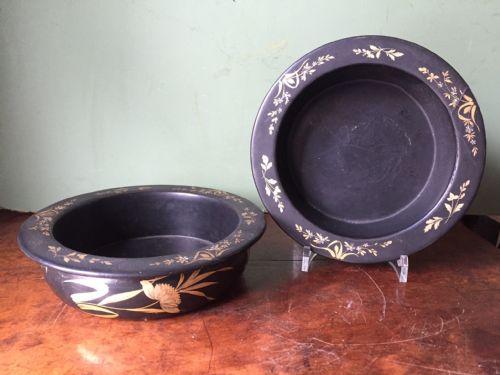 Pair of Early C19th Regency Period Papier-mache Wine-bottle Coasters.