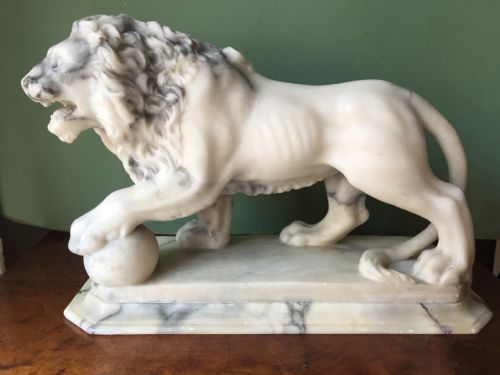 Late C19th Italian Carved Alabaster 'Grand Tour' Souvenir Sculpture, After the Antique , "The Medici Lion".