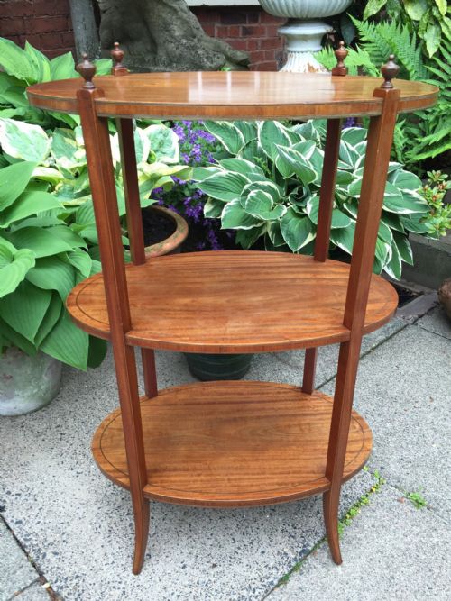 Late C19th/ Early C20th Edwardian Period Oval Satinwood 3-Tier Etagere.