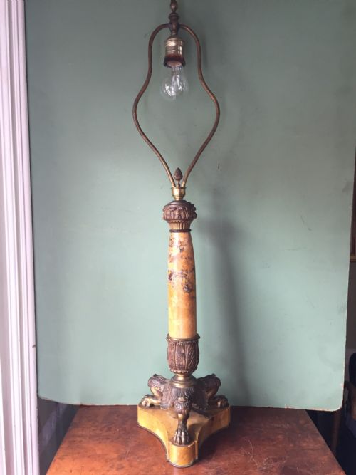 Late C19th French Siena Marble and Ormolu Bronze Lamp-base of Charles X Design.
