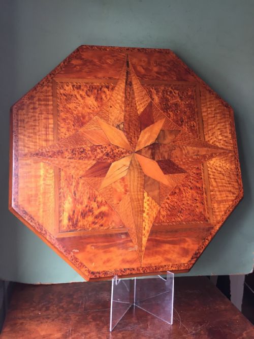 fig 1. Late C19th New Zealand indigenous specimen-wood veneered table top.