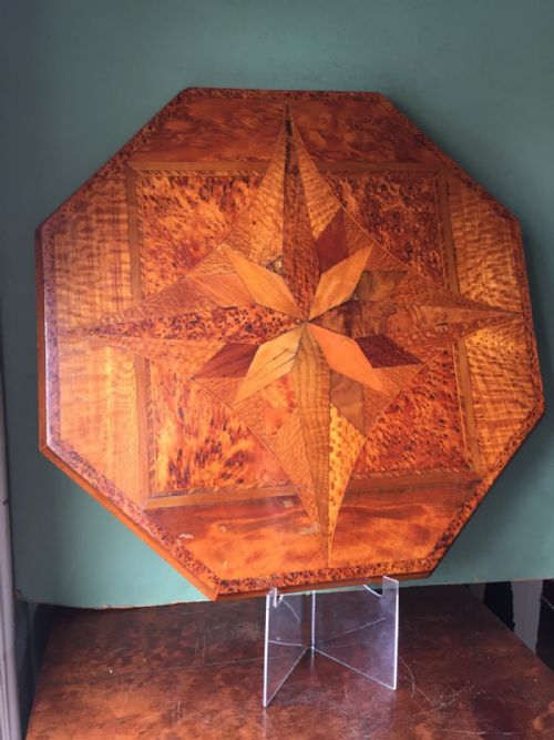 fig 2. Late C19th New Zealand indigenous specimen-wood veneered table top.