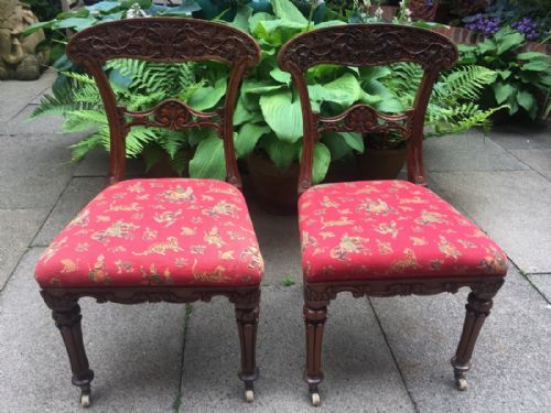 Pair of Early C19th Anglo-indian Carved Teak Side Chairs.