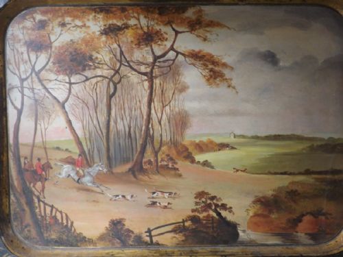 fig 2. Rare early C19th Regency period papier-mâché tray decorated with fox-hunting scene. 