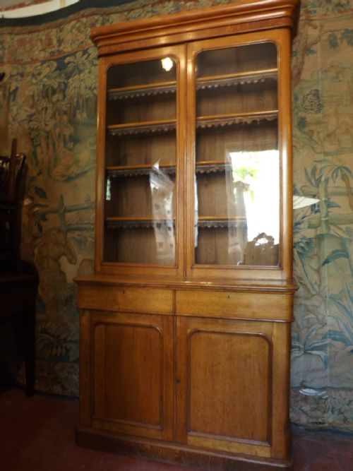 fig 1. Mid C19th Victorian period glazed top 2-door oak library bookcase .