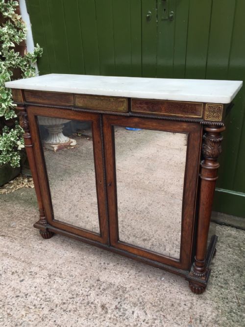 Fine Early C19th George IV Period Brass-inlaid Rosewood Side Cabinet/dwarf Bookcase with Marble Top Attributed to Gillows of Lancaster.