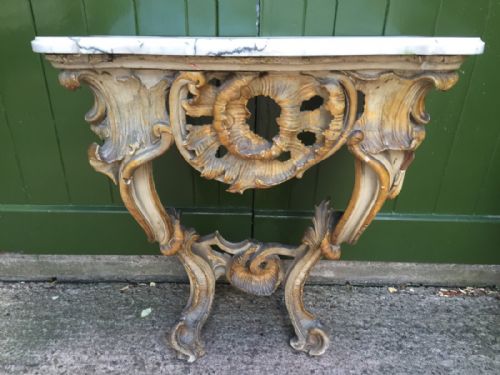 fig 1. Late C18th Italian marble-topped carved gilt-wood and decorated rococo-style console table.