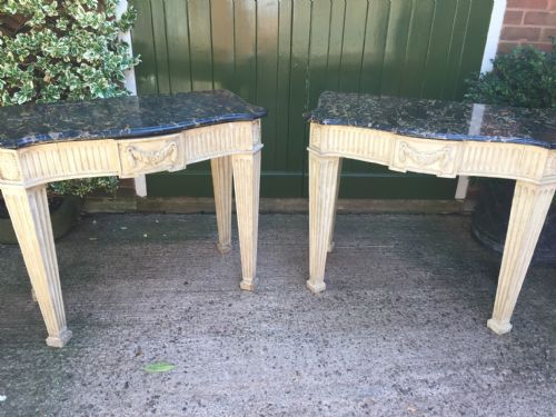 fig 1. Pair of C19th Neo-classical design pier or console tables incorporating C18th 'Portoro' marble tops.