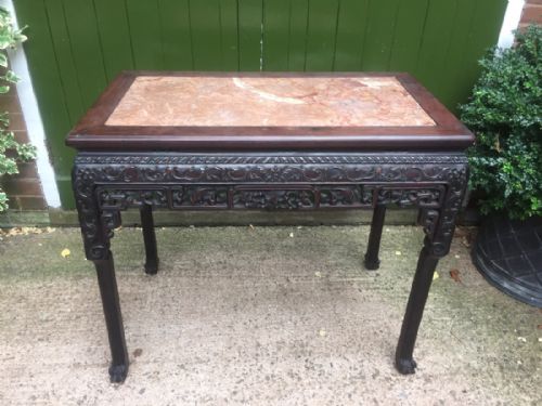 C19th Chinese Qing Dynasty Carved 'Hongmu' Marble-topped Centre Table.