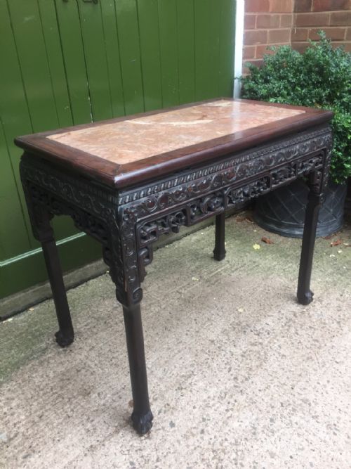 fig 1. C19th Chinese Qing dynasty carved 'hongmu' marble-topped centre table.