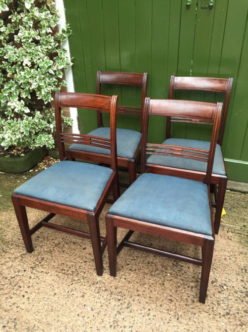 fig 1. Set of 4 late C18th George III period mahogany dining chairs.