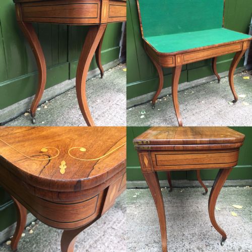 EARLY C19TH REGENCY PERIOD INLAID ROSEWOOD FOLDOVER CARD OR GAMING TABLE RAISED ON SABRE LEGS - ADDITIONAL PHOTO 7