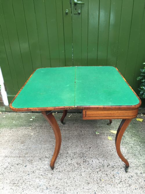 EARLY C19TH REGENCY PERIOD INLAID ROSEWOOD FOLDOVER CARD OR GAMING TABLE RAISED ON SABRE LEGS - ADDITIONAL PHOTO 9