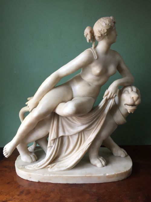 C19th Italian Carved Alabaster Sculpture "Ariadne on the Panther" After Heinrich Dannecker.