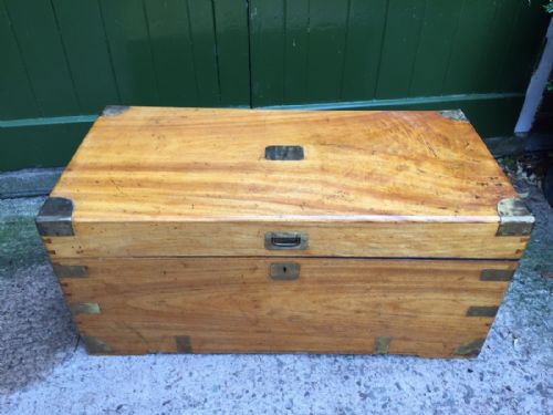 fig 1. C19th Chinese export brass-bound military campaign travelling trunk in camphor wood.