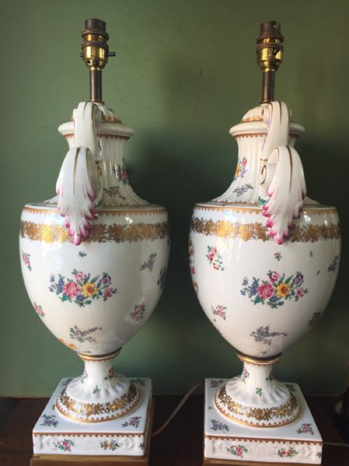 fig 2. Large pair of early C20th Chinese armorial style porcelain lamps , probably by Samson of Paris .