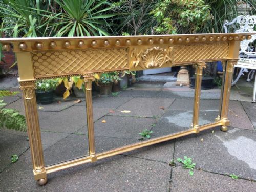 Early C19th Late George III Period Carved Gilt-wood 3-Plate 'Landscape' Over-mantel Mirror.