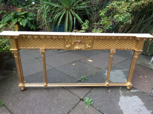 fig 1. Early C19th late George III period carved gilt-wood 3-plate 'landscape' over-mantel mirror.
