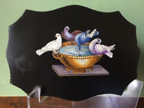 Late C19th Italian 'Grand Tour' Souvenir Marble Micro-mosaic Inlaid Paper-weight "The Doves of Pliny".