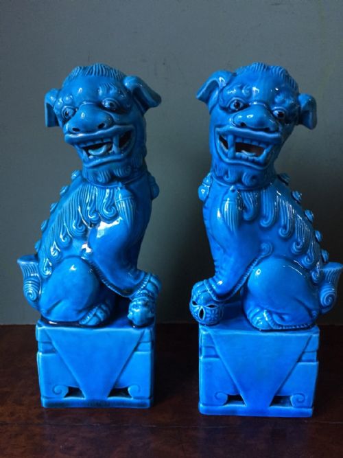 Pair of Early C20th Chinese Glazed Turquoise Pottery 'Dogs of Fo'.