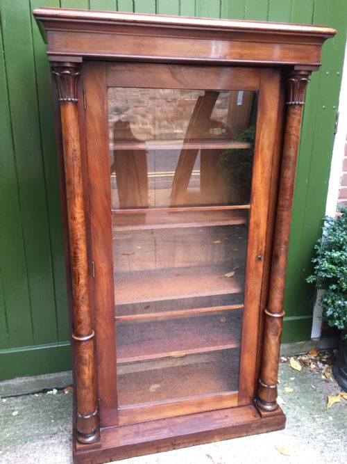 C19th Empire-style Mahogany Floor-standing Glazed Bookcase Cabinet .
