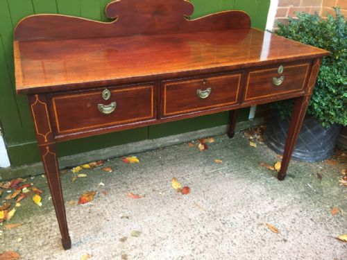 LATE C19TH EARLY C20TH EDWARDIAN PERIOD SATINWOOD CROSSBANDED MAHOGANY SERVING TABLE OF SHERATON REVIVAL DESIGN - ADDITIONAL PHOTO 11