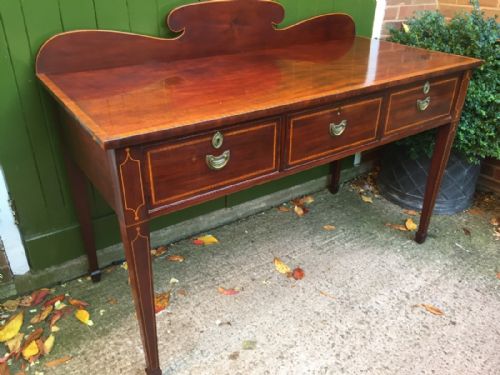 LATE C19TH EARLY C20TH EDWARDIAN PERIOD SATINWOOD CROSSBANDED MAHOGANY SERVING TABLE OF SHERATON REVIVAL DESIGN - ADDITIONAL PHOTO 12