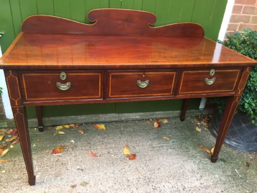 LATE C19TH EARLY C20TH EDWARDIAN PERIOD SATINWOOD CROSSBANDED MAHOGANY SERVING TABLE OF SHERATON REVIVAL DESIGN - ADDITIONAL PHOTO 13