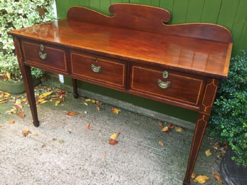 LATE C19TH EARLY C20TH EDWARDIAN PERIOD SATINWOOD CROSSBANDED MAHOGANY SERVING TABLE OF SHERATON REVIVAL DESIGN - ADDITIONAL PHOTO 14