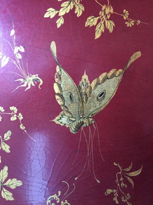fig 2. C19th red and gilt-decorated papier-mache tray by Jennens & Bettridge.