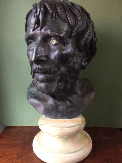 Late C19th Italian Neapolitan Bronze Bust Study of Seneca , After the Antique, Known as the "Pseudo Seneca".