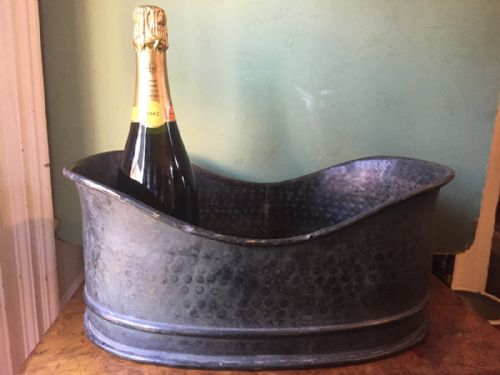 C19th Patinated Brass Wine-cooler with 'Hammered' Decoration .