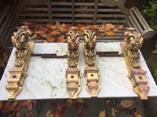 Rare Set of 4 Grand Mid C19th 'Country-house' Carved Gilt-wood Corbel Curtain-pole  Supports.