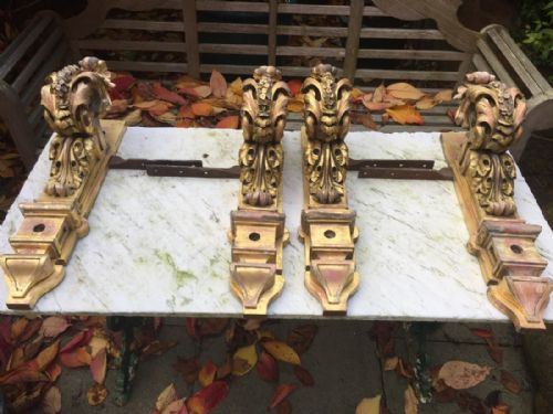 fig 1. Rare set of 4 grand mid C19th 'Country-House' carved gilt-wood corbel curtain-pole supports.