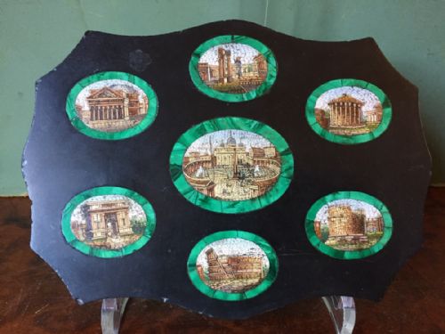 fig 2. Late C19th Italian 'Grand Tour' souvenir marble paperweight with inlaid micro-mosaic panels depicting scenes of Ancient Rome.