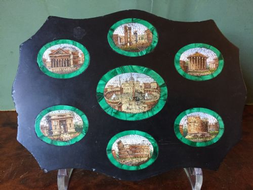 Late C19th Italian 'Grand Tour' Souvenir Marble Paperweight with Inlaid Micro-mosaic Panels Depicting Scenes of Ancient Rome.