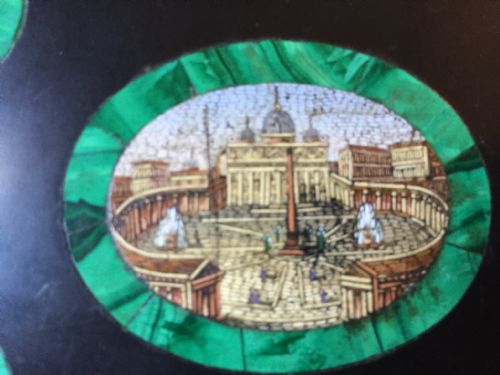 fig 1. Late C19th Italian 'Grand Tour' souvenir marble paperweight with inlaid micro-mosaic panels depicting scenes of Ancient Rome.