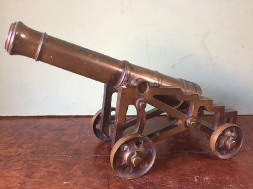Late C19th /Early C20th Cast Bronze Scale Model of an C18th Cannon Mounted Upon Wheeled Carriage.