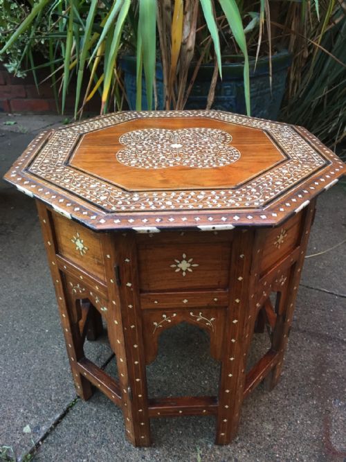 Late C19th Anglo-indian Ivory Inlaid 'Shisham' Folding Octagonal Table.