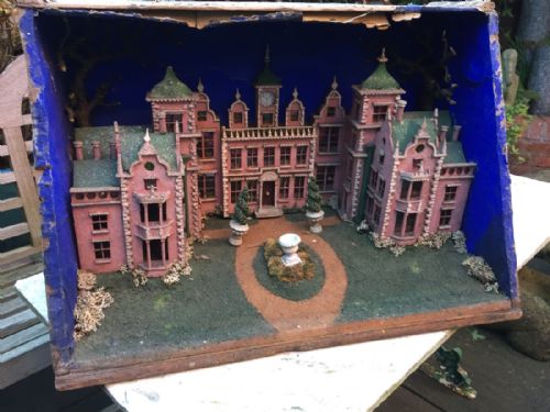 Fascinating C19th Victorian Folk-art 'Scratch-built' Whimsical Diorama of the Jacobean Mansion "Aston Hall" , Birmingham .