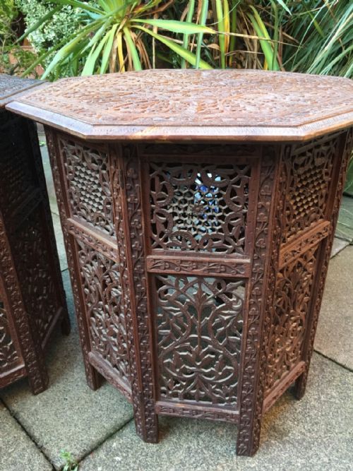 fig 2. Matched 'pair' of late C19th Anglo-Indian carved shisham octagonal tables on folding bases.