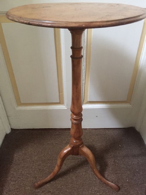 C19th Satin-birch Circular Topped Tripod-base Candle-stand or Occasional Table in the Manner of Holland & Sons .