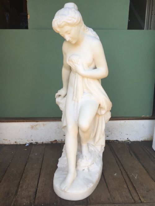 Fine Late C19th Italian Carved White Statuary Marble Figure of a Bather by Pietro Bazzanti , Florence.